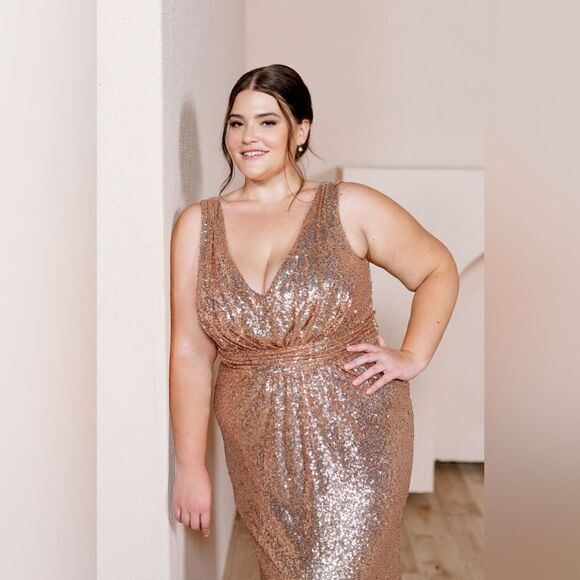 Revelry Bijou Rose Gold Sequins Dress Size 20 C30 - Picture 3 of 12